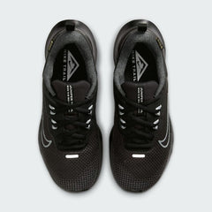 Top-down view of a pair of Nike Juniper Trail 2 Gore-Tex Women's trainers in black, highlighting their durable construction and lace-up closure.
