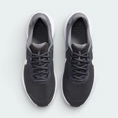 Top-down view of the Anthracite and Cool Grey trainers, highlighting the textured mesh toe box and the secure grey lacing system.