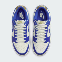 Nike Dunk Low Women's White Leather Trainers FB7173-141 top view showing padded tongue, laces, and perforated toe box