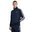 Adidas Firebird Track Jacket Men's in collegiate navy, front view showing full zip, stand-up collar, white 3-Stripes on sleeves, and Trefoil logo worn my model