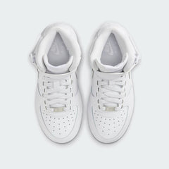 Nike Air Force 1 Mid EasyOn Juniors White FN1193-111 top view showing laces, padded tongue, and strap