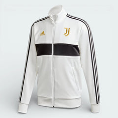 Side profile of the Juventus 20/21 track jacket, showing the classic white 3-stripes on the sleeves and the slim athletic fit.