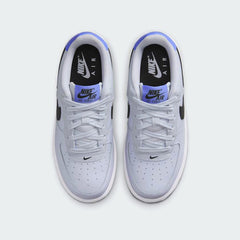 Nike Air Force 1 Juniors Grey Trainers FV5948-003 top view showing lace-up front, perforated toe box, and padded tongue