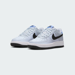Nike Air Force 1 Juniors Grey Trainers FV5948-003 angled view showing layered panels and midsole Air branding