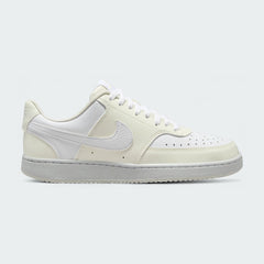 Nike Court Vision Lo Next Nature Women's trainers in white with a white Nike Swoosh, side profile showing classic basketball-inspired design and low-cut collar.