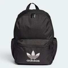 Black Adidas backpack on a light gray background