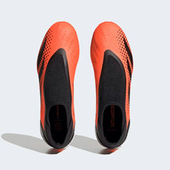 View of the outsole of the Adidas Predator Accuracy.3 Laceless Turf Boots, showing the small rubber studs for grip on artificial turf.