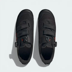 Top-down view of the mountain bike shoes, highlighting the sleek synthetic upper and the precision lacing cables.