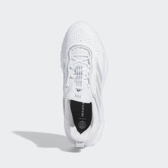 Top-down view of a pair of Adidas Web Boost Men's running shoes in white, highlighting their streamlined silhouette and lace-up closure.