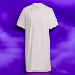 Adidas Tennis Luxe Tee Dress Women's in ambient blush pink, laid flat, front view showing the smooth cotton fabric and simple design.