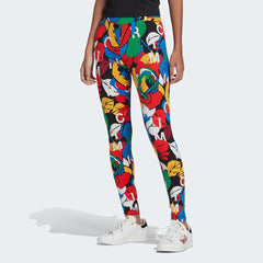 Adidas x Rich Mnisi Graphic Leggings Women's in a multi-color rose print, front view showing the slim fit and elastic waist.