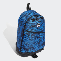 Close-up zoom on the fabric of the Adidas Adventure Backpack, showing the ripstop texture and subtle blue/black pattern detail.