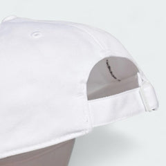 Adidas Originals Graphic Retro Baseball Cap in white, back view showing the adjustable back strap for a customized fit.