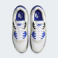 Nike Air Max 90 Premium Men's White Trainers HF3449-100 top view showing lace-up design, padded tongue, and clean monochrome look