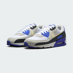Nike Air Max 90 Premium Men's White Trainers HF3449-100 angled view showing layered construction and sculpted midsole design