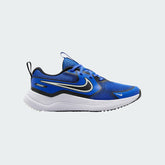 Nike Cosmic Runner Juniors' running trainers in blue with black accents, side profile showing mesh upper, cushioned midsole, and Nike Swoosh.