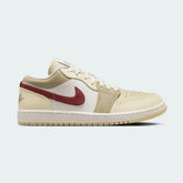 Air Jordan 1 Low White Leather Trainers HV6530-100 side view showing white/beige/red leather upper with classic Swoosh and low-cut design