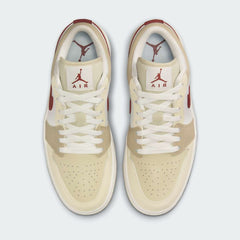 Air Jordan 1 Low White Leather Trainers HV6530-100 top view showing perforated toe box, flat laces, and padded tongue with Jumpman logo