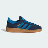 The Night Indigo Spezial, highlighting the Bright Blue suede 3-Stripes and the classic low-profile gum rubber sole.