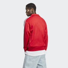 Adidas Adicolor Classics Firebird Track Jacket Men's in better scarlet red, back view showcasing the plain design and the stand-up collar.
