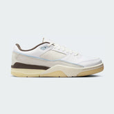 Jordan Flight Court Men's sneakers in white with light armory blue accents, side profile showing leather upper, low-top silhouette, and Jordan branding.