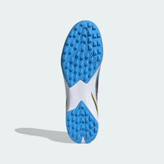 View of the outsole of the Adidas X Crazyfast League TF boots, showing the small, multi-directional rubber studs for turf traction.