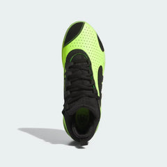 Top-down view of the Lucid Lemon basketball shoes, highlighting the technical mesh pattern, black lacing system, and the "Spida" logo on the tongue.