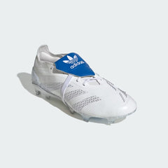 Three-quarter view of the limited-edition boots, showcasing the premium leather texture and the vibrant Royal Blue accents.