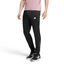 Side profile of the black Adidas training pants, highlighting the camouflage-print Three Stripes running down the leg.