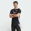 Front profile of the black All Blacks training tee, showing the athletic slim fit and the tonal black-on-black adidas branding.