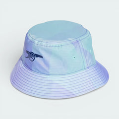 Side profile of the blue Arsenal third bucket hat, showing the flexible brim and the textured ripstop fabric