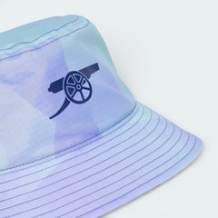 Close-up of the front crown, focusing on the high-quality stitching of the woven Arsenal cannon logo.