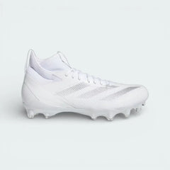 Side profile of the Cloud White adidas Adizero Impact Speed Juice, showing the Silver Metallic stripes and the low-profile aerodynamic design.