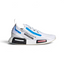 Highlights the high-velocity translucent side panel layout, the white text graphics, and the signature white midsole plugs.