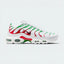 Highlights the high-velocity green-to-red caging gradient against the professional white mesh upper.