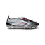 Clean lateral studio view of the boot in Silver Metallic, Legacy Burgundy, and Maroon, emphasizing the aerodynamic silhouette, metallic upper finish, and lightweight sole plate.