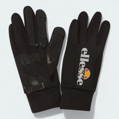 Ellesse Daxo Touchscreen Gloves in black, front view showing the comfortable knit material and the Ellesse logo on the back of the hand.