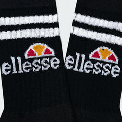 Detailed close-up of the fabric texture of an Ellesse Vulloni Men's Sport Crew Sock in black, showing the polyester-elastane blend and fine knit.