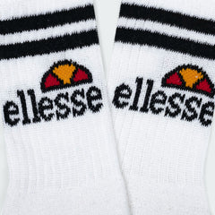 Detailed close-up of the fabric texture of an Ellesse Vulloni Men's Sport Crew Sock in white, showing the polyester-elastane blend and fine knit.