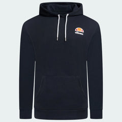 Ellesse Toce Overhead Hoodie Men's in black, front view showing the hood, kangaroo pocket, and Ellesse logo on the chest.