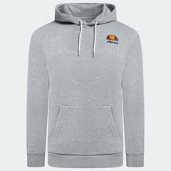 Ellesse Toce Overhead Hoodie Men's in light grey, front view showing the hood, kangaroo pocket, and Ellesse logo on the chest.