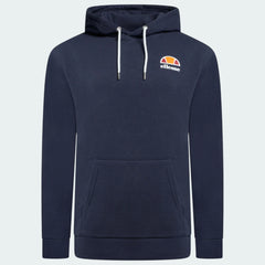 Ellesse Toce Overhead Hoodie Men's in navy, front view showing the hood, kangaroo pocket, and Ellesse logo on the chest.