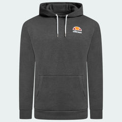 Ellesse Toce Overhead Hoodie Men's in charcoal, front view showing the hood, kangaroo pocket, and Ellesse logo on the chest.
