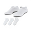 The white no-show sock, highlighting the high-contrast black Nike Swoosh on the top of the foot.