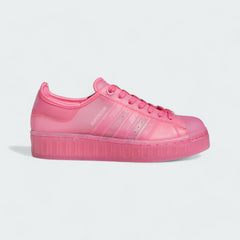 Adidas Originals Superstar Jelly Women's trainers in clear translucent material with white accents, side profile showing iconic 3-Stripes and shell toe.