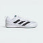 Highlights the high-velocity sweep of the Core Black 3-Stripes branding, showing the professional, clean texture of the Cloud White textile body, the broad hook-and-loop strap crossing the midfoot, and the completely flat, low-to-the-ground zero-drop profile line.