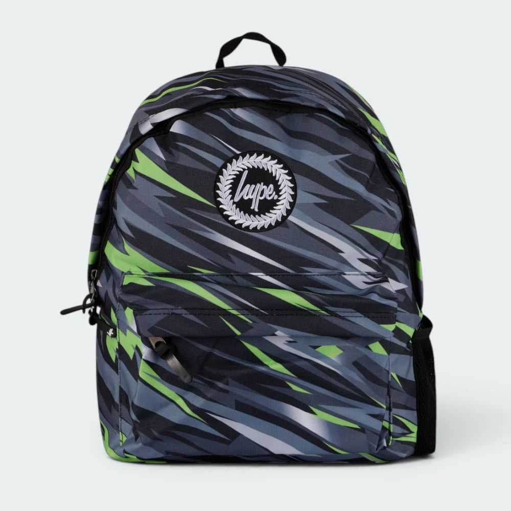 Focuses on the locked-in zip closure and the professional embroidered Hype crest against the gradient print.