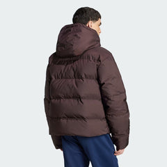 Adidas Premium Puffer Jacket Men's in vintage brown, back view showcasing the padded, quilted design and a plain back.