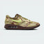 Highlights the high-velocity sweep of the contrasting Oil Green suede Swoosh, showing the professional, multi-textured panels of the Earth brown mesh, the prominent white midsole, and the legendary four-window Big Bubble heel unit.