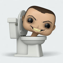 Funko Pop! Skibidi Toilet #1957 vinyl figure, front view, highlighting the toilet details and the character's head.